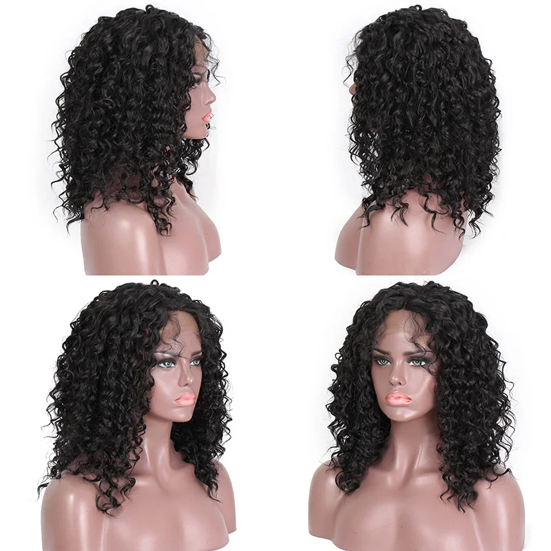 AISI HAIR 16 Inches Long Afro Kinky Curly Wig Natural Synthetic Front Lace Wigs for Women Black Color Hair Heat Resistant