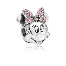 925 Sterling Silver Beads Minnie Portrait Charm Beads for Jewelry Making Fit Original Pandora Bracelets DIY Women Jewelry 14k real gold believe beads 100% 925 sterling silver two tone charm beads for jewelry making fit bracelets diy pf112k