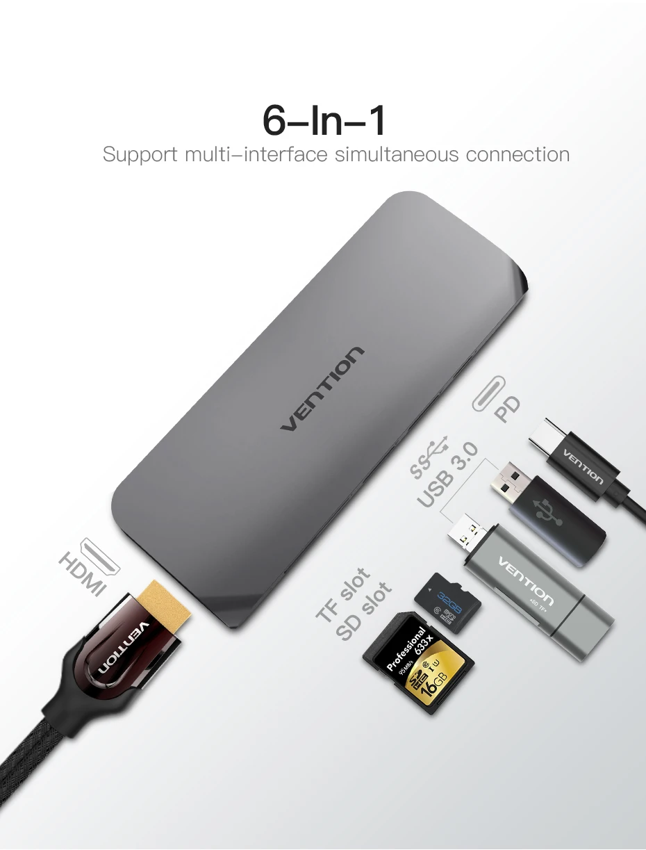 Vention usb-хаб USB C к HDMI SD/TF кард-ридер Thunderbolt 3 адаптер для MacBook samsung Galaxy S9 huawei P20 Pro type C концентратор