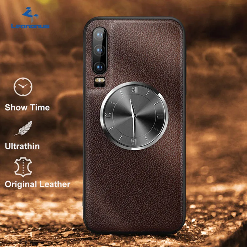 

For Huawei P30 P30 Pro Case Litchi Grain Leather Watching Time Metal Glass Clock Cover for Huawei Mate 20 Pro P20 P20 Pro Shell