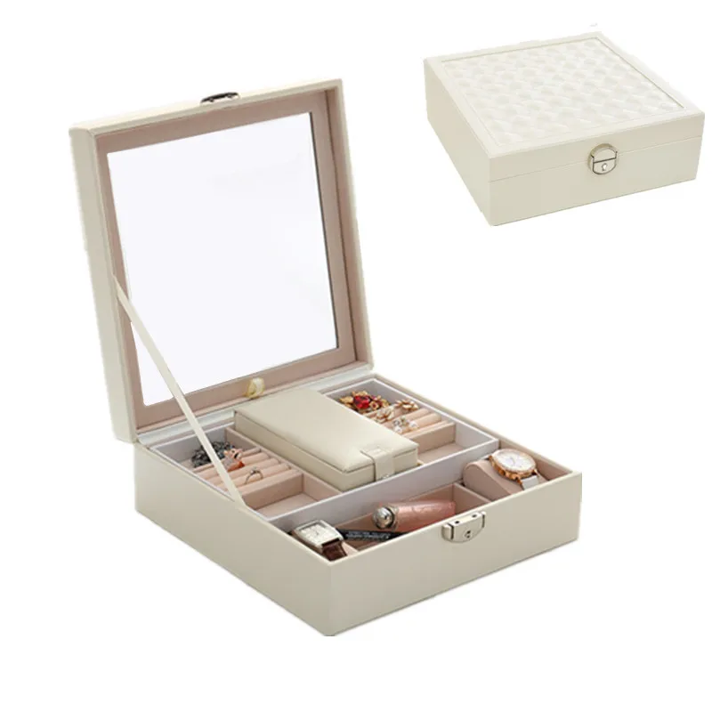

Simple Solid Color Wooden Jewelry Box Women Creative Cosmetic Case Lipstick Earrings Ring Necklace Storage Organizer Accessories
