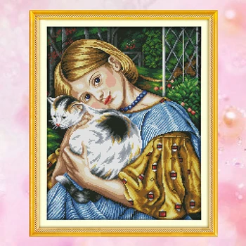 

JoySunday counted crossstitch diy Girl and cat (3) DMC14CT11CT needlework kits livingroom bedroom baby room factory wholesale