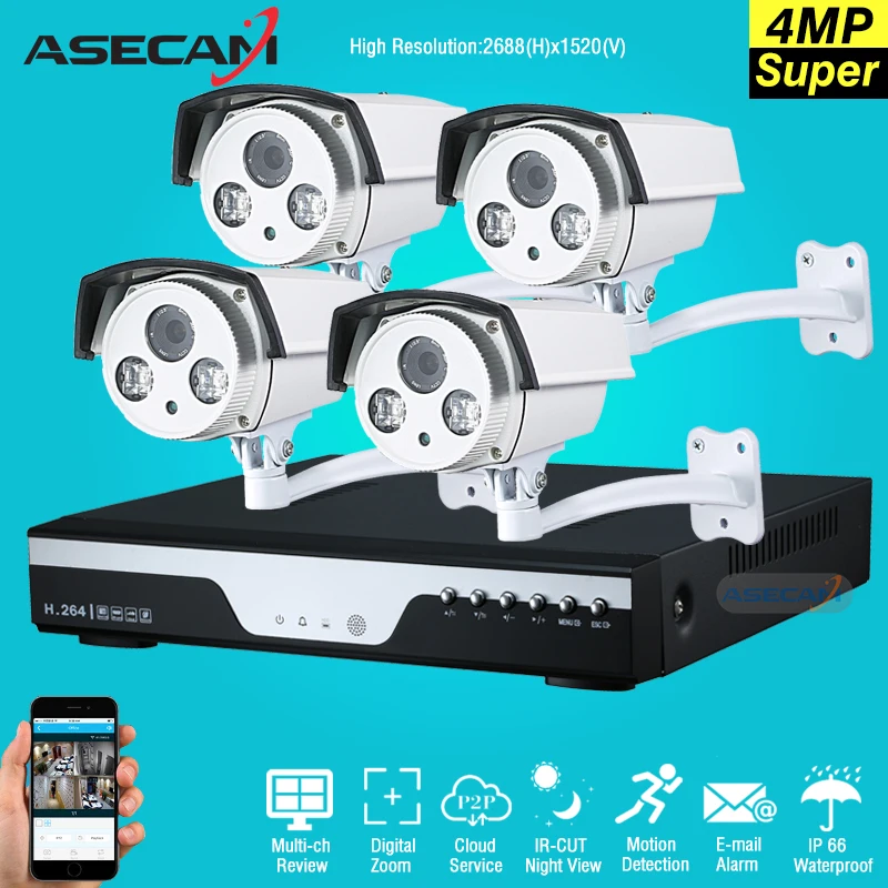 

Best 4 Channel 4MP HD AHD CCTV Camera 4ch DVR Video recording Home Outdoor Array Security Camera System Kit Surveillance P2P