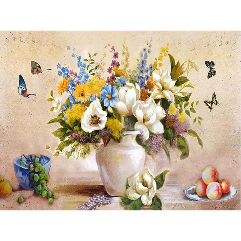 

White Vase And Butterfly Oil Painting Picture By Numbers Drawing Coloring By Numbers DIY Drawing Living Room Decoration