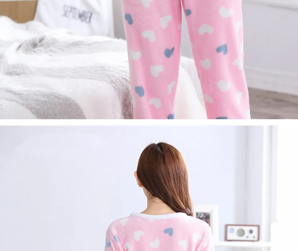 Fdfklak фланелевая зимняя Пижама для Для женщин милый мультфильм зимняя пижама с длинными рукавами Домашняя одежда дамы пижамы пижамный