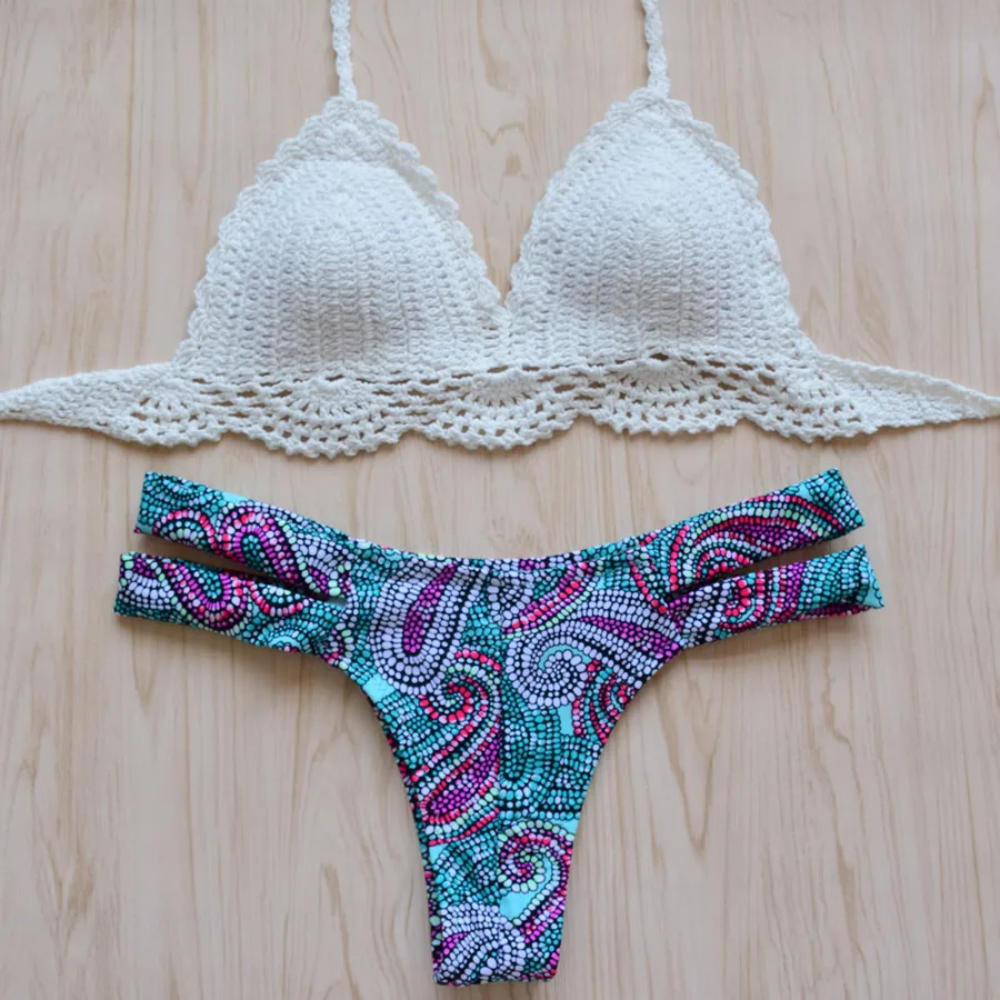 

2017 Women Handmade Crochet Bikini Brazilian Sexy Swimwear Swimsuits Bikini Sets Push Up Padded Swim Wear Bathing Suits