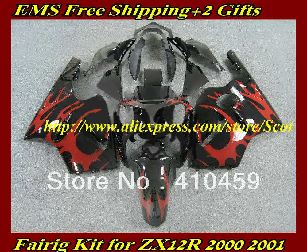 Набор обтекателей для KAWASAKI Ninja ZX12R красный и черный цвета 00 01 ZX 12R 2000 2001 ZX-12R 00-01 2000-2001