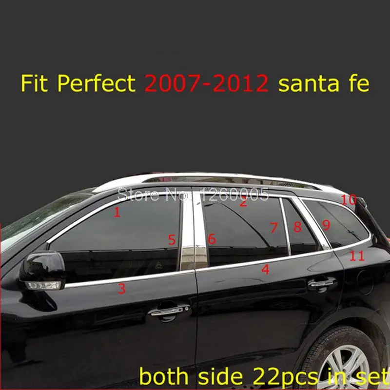 Fit for Hyundai Santa fe 2007 2012 Stainless Window Frame Sill Trims Glass Strips Window Center