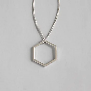 

1pc Authentic 925 Sterling silver Geometric Open Hexagon Pendant Long Sweater necklace Holiday Girlfriend Gift XLx299