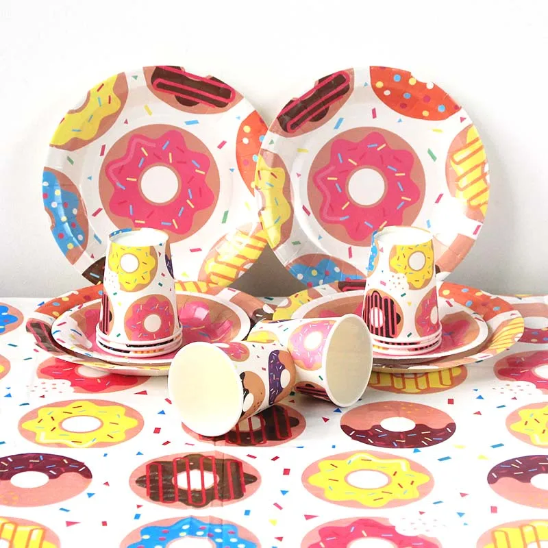 Donut Party Donut Wall Wedding Party Decoration Disposable Tableware Set Ice Cream Party Balloons Kids 1st Birthday Decorations