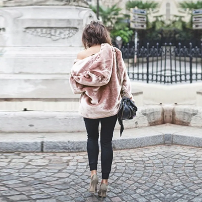 Gladiolus 2018 Autumn Winter Faux Fur Coat Women Long Sleeve Zipper Furry Loose Warm Hooded Jacket Women Coat Fashion Overcoat (15)