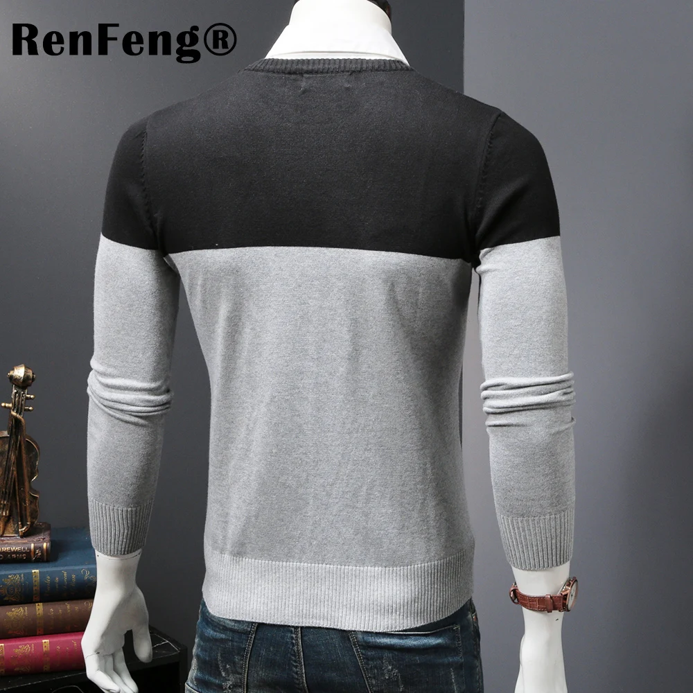 Male Warm thermal underwear Sweater Pullover Fashion Sweater Men Patchwork Black Gray Sweaters Autumn Winter Plus Size Jumper (1)