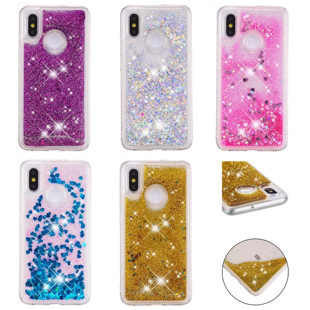 

LUCKBUY TPU Back Cover For Xiaomi Mi 8 M8 SE A1 A2 Mix 2s Dynamic Smile Flower Liquid Glitter Quicksand Case For Xiaomi 5X 6X
