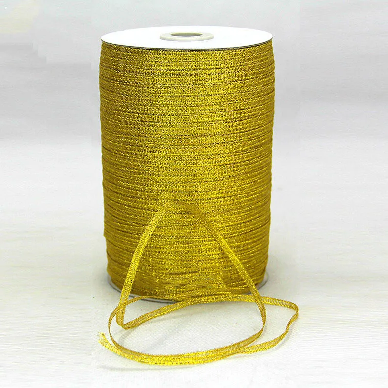 

3mm Golden Color Glitter Metallic Ribbon Rope+Wedding Party Decoration Belt Gift Christmas Packing Ribbon Mix Cord 900Yds/Roll