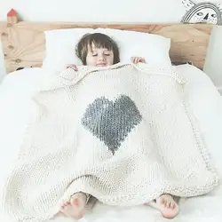 Детские вязаные сердца Одеяло мягкие новорожденных Пеленание младенца кровать Чехол для коляски для одеяла на кровать зима постельные