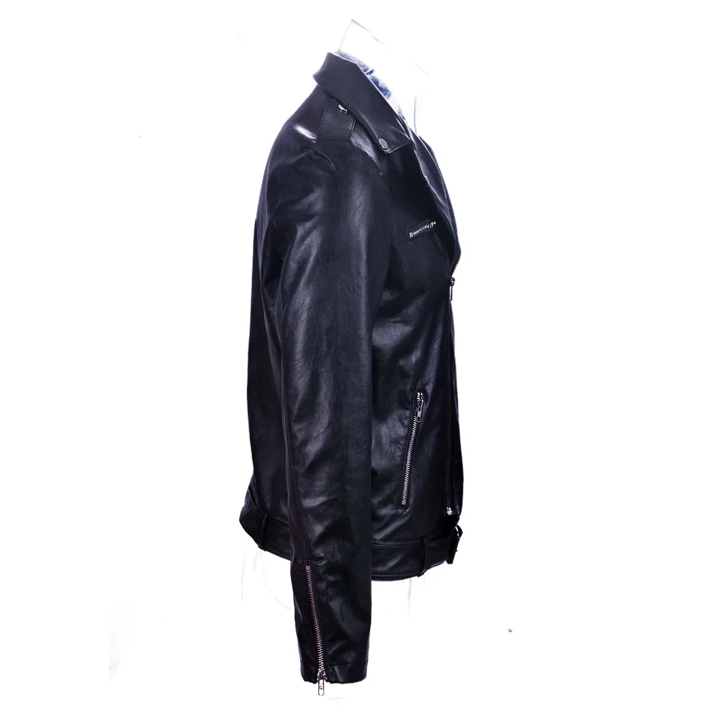The Walking Dead Negan Men's Motorcycle Leather Jacket PU Leather Jacket Cosplay Black Fresh Top Coat Halloween Party Prop (4)