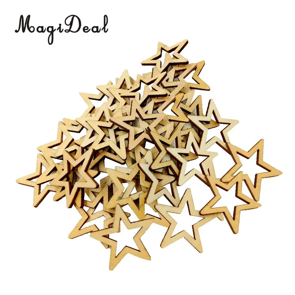 MagiDeal Delicate 50/30/25Pcs Unfinished Hollow Star Shape Wooden Embellishments for Wedding Party Board Classroom Decor 3 Sizes