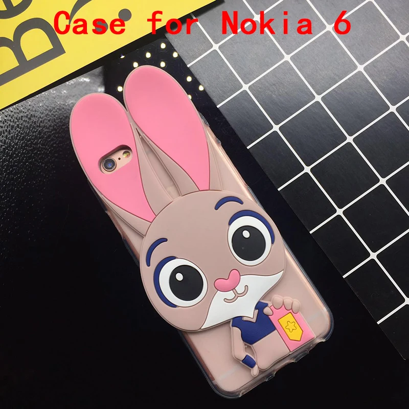 

3D Cute Pink Rabbit Case for Nokia 6 Nokia6 Soft Silicone TPU Cartoon Back Cover Cases Fundas Coque Capa Protect Shell Bag