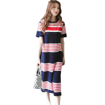

Maternity Nursing Dresse for Pregnant Women Plus Size Breastfeeding Midi Long Dress Summer Stripes Casual Fashion Clothes M-2XL