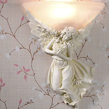 

European Style Cupid Angel LED Wall Light Fixtures Handpainted Resin Bedside Lamp Wall Sconces Indoor Lighting Lampara Pared