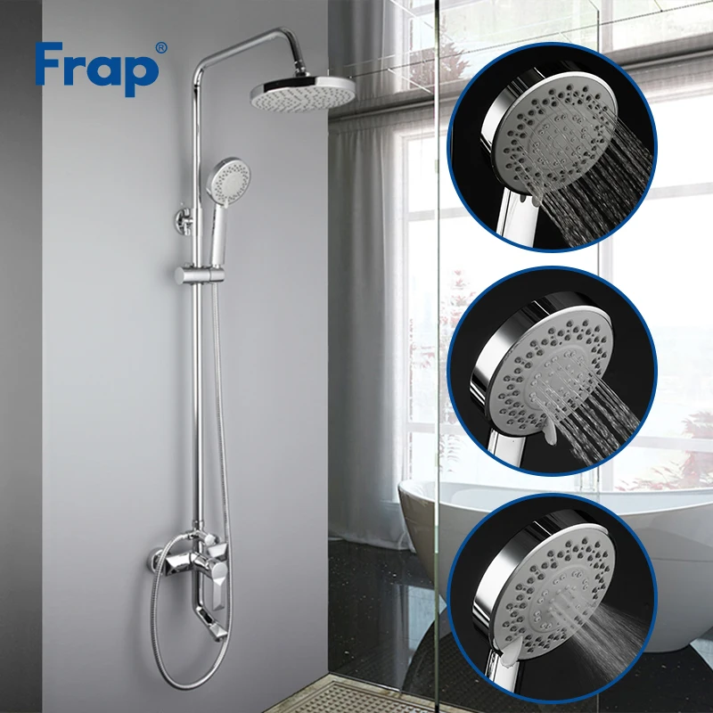 FRAP Sanitary Ware Suite contemporary style bathroom shower faucet bath shower mixer system with rainfall shower head tapware FRAP Sanitary Ware Suite contemporary style bathroom shower faucet bath shower mixer system with rainfall shower head tapware