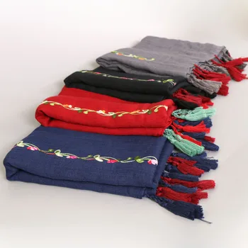 

Laven brand embroider cotton floral tassels scarf popular long bohemian muslim hijab scaves/shawls 13 color one 10pcs/lot
