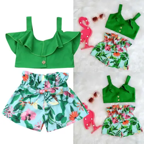 Emmababy Brand Toddler Baby Girls Floral Vest Falbala Sleeveless Off Shoulder Crop Tops Floral Printed Shorts Outfits Clothes 5