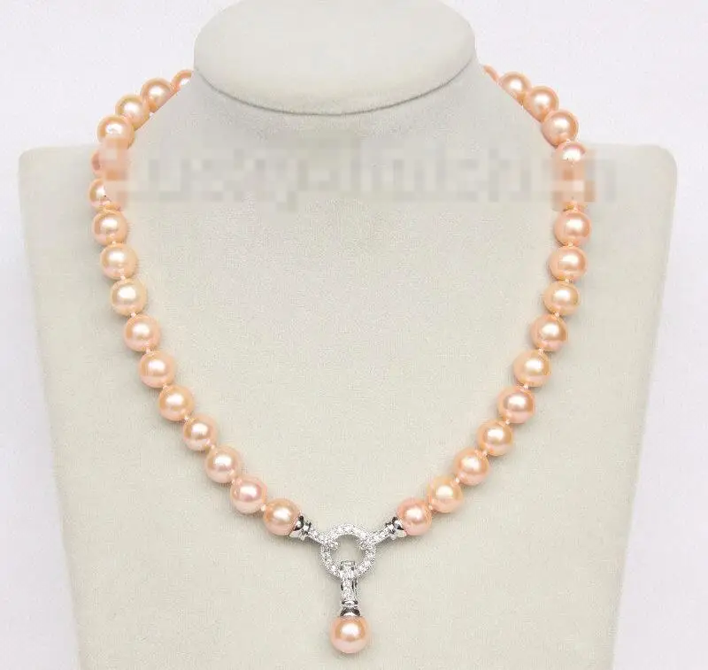 

Free shipping hot sale Women Bridal Wedding Jewelry >>17" 11mm natural round pink pearls necklace pendant Platinum Plated clasp