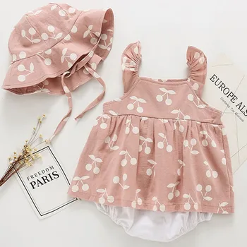 

New Baby Rompers New Summer Clothes Fashion Cute Cherry Prints Baby Jumpsuit Kids Clothing Rompers Newborn With Hat Jumpsuits