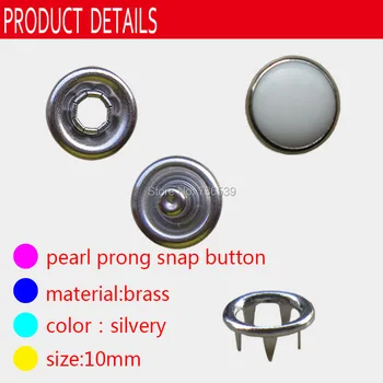 

FREE SHIPPING-10mm 1000sets brass good quality five prong snap button with white pearl