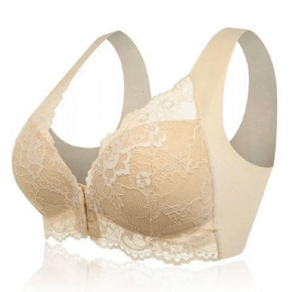 Womens Seamless Lace Bra Top with Front Lace Cover Sports Bra