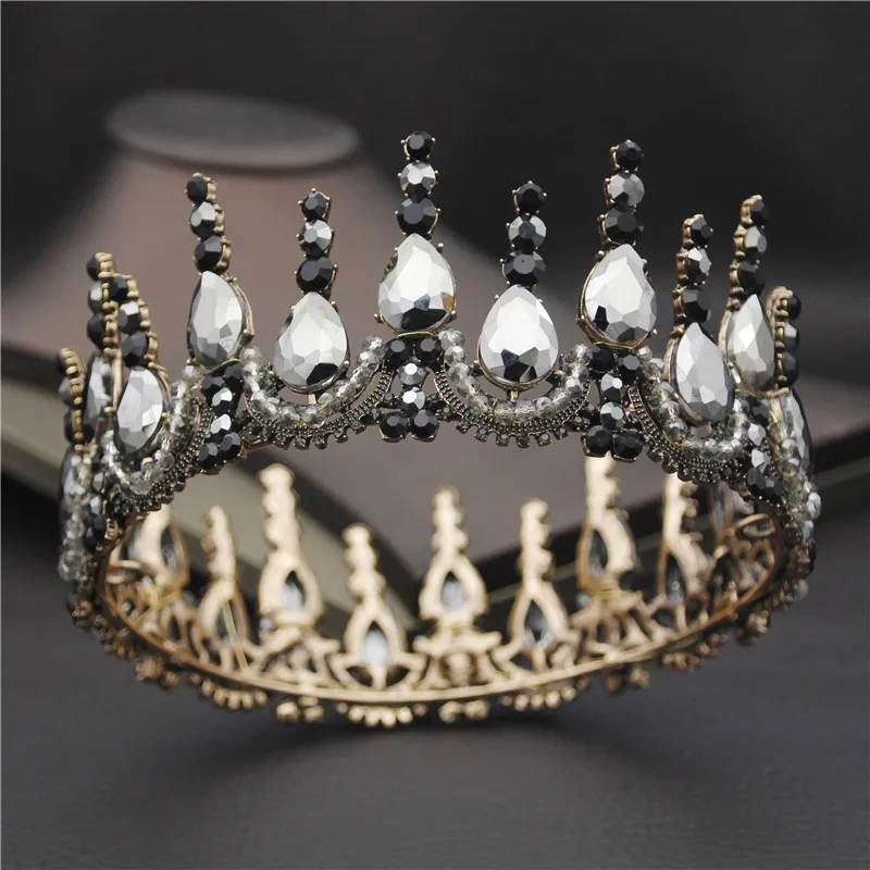 Винтаж черный кристалл оголовье невесты диадемы корона для queen головной убор