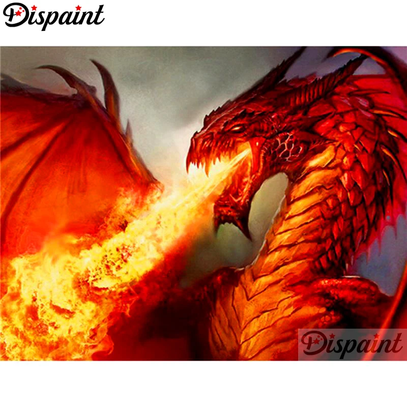 

Dispaint Full Square/Round Drill 5D DIY Diamond Painting "Dragon Spitfire" Embroidery Cross Stitch 3D Home Decor A10801