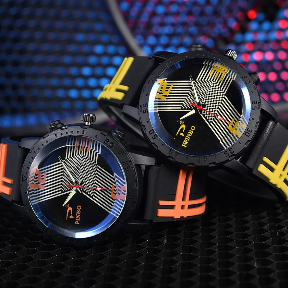 Mens Business Male Soft Silicone Rubber Strap Sports Watch 2018 Fashion Classic Tungsten Steel Wristwatches Men Clock