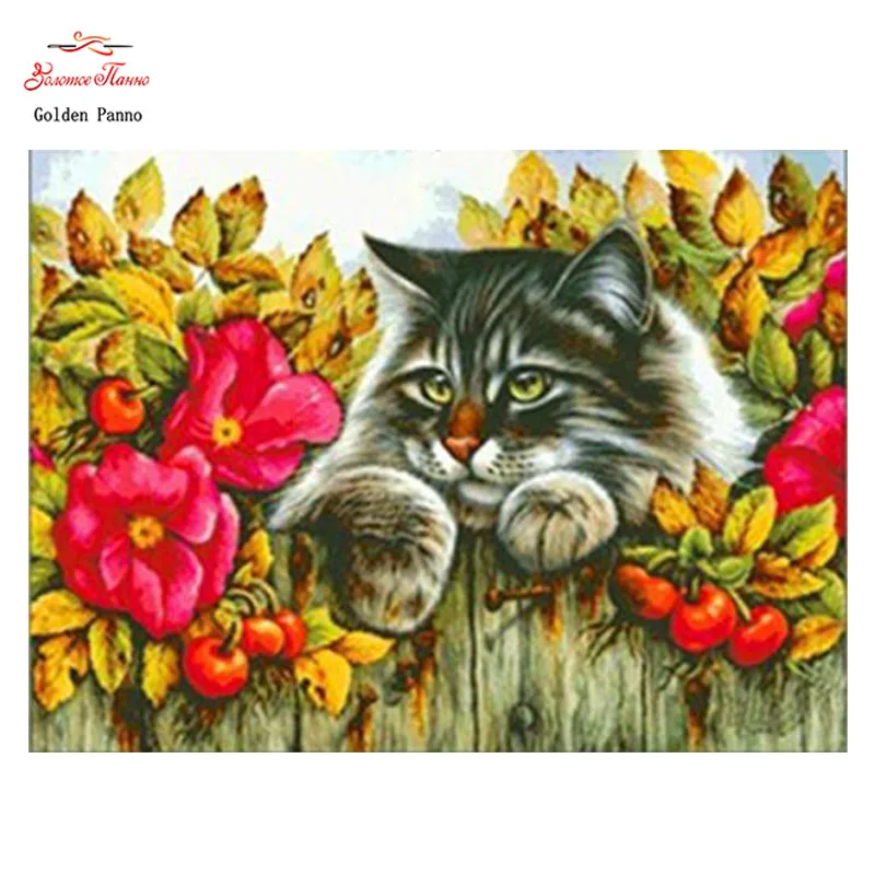 

New Needlework, DIY DMC Cross Stitch , Counted Embroidery Kits, Roses Kitten Pattern Cross-Stitching In Stock Wholesale