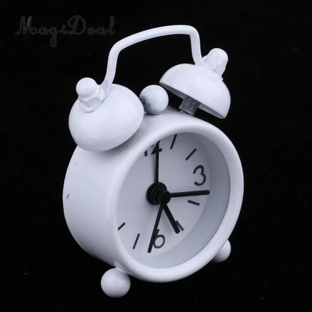2Pcs 1:6 Dollhouse Miniature Living Room Vintage Metal Alarm Clock Model Toy