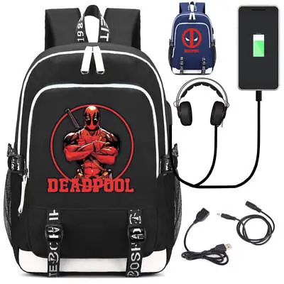 

Marvel Deadpool Symbol School Bag Leisure Daily Backpack Notebook Backpack Multifunction USB Charging Backpack Knapsack Packsack