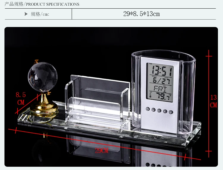 Pena com Calendário Presente para o para o Líder Cristal New Modern Vidro Suporte da Temperatura Relógio Globo Fantástico Home Office Decoração Líder 9 modern pen holder