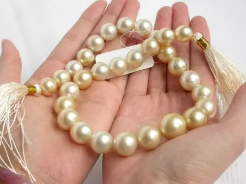 

FREE shipping>>>>>>GOLDEN SOUTH SEA PEARLS NECKLACE 14KGP SOLID 6.07