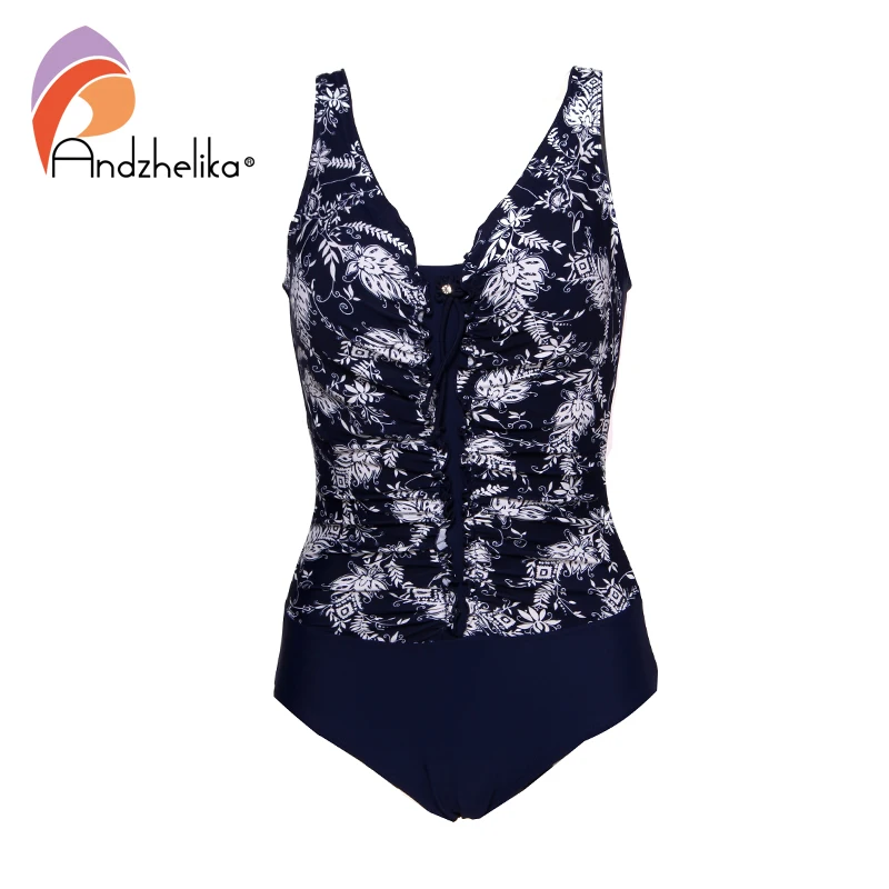 

Andzhelika 2019 New Women Plus Size Swimsuit Print One-Piece Swimwear Fold Bodysuit Bathing Suit Brazilian Summer Beach Monokini