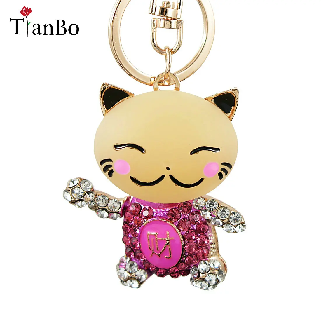 

Cute Lucky Cat Crystal Rhinestone Keyrings Key Chains Rings Holder Purse Bag For Car Lovely Keychains jewelry