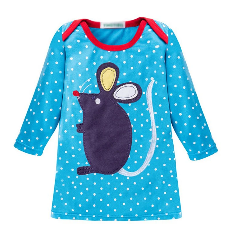

Blue Long Sleeve Girl Dress with Dots Fancy Girls Chinese Dress with Mouse Pattern Warm Spring Sweater Dress for Kids Costume