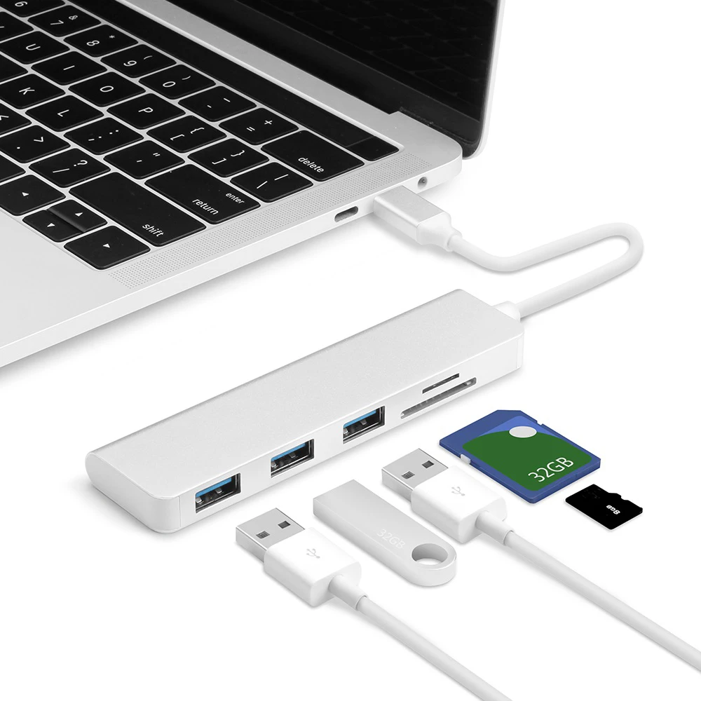 

Batianda USB C HUB, 3 USB 3.0 & Card Reader Port Thunderbolt 3 Adapter for MacBook Pro Air / Samsung / Huawei With Type C Hub