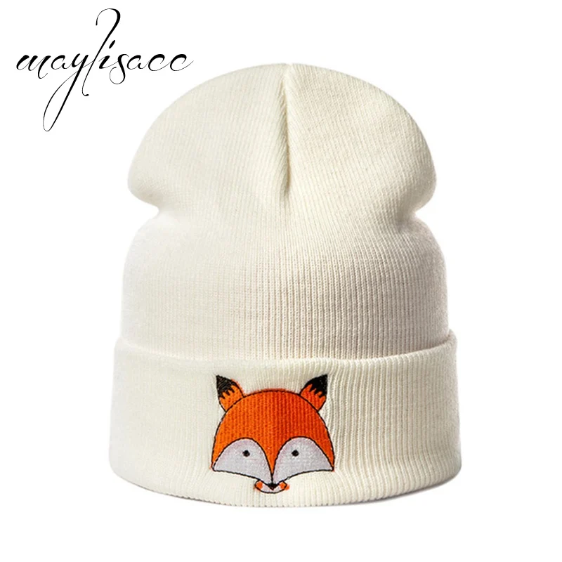 Maylisacc/8 цветов, осенне-зимняя теплая вязаная утолщенная шапка, с лисой для девочек и мальчиков, шапочки-шапочки, спортивная шапочка - Цвет: Beige White