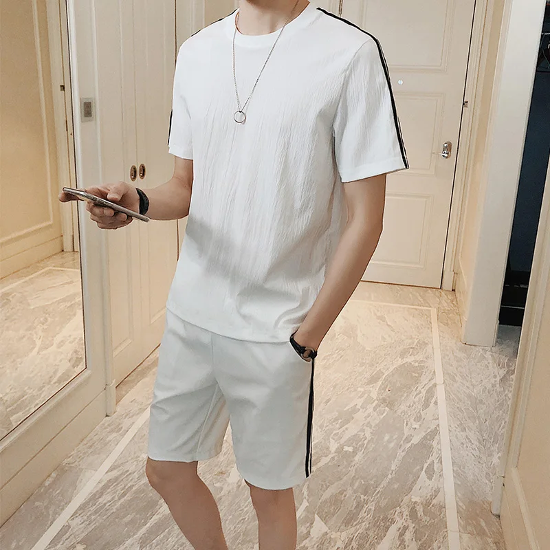 Mens Fitness Tracksuit Set Summer Casual Sporting Suit Fashio Men Shorts Sets Short Sleeved