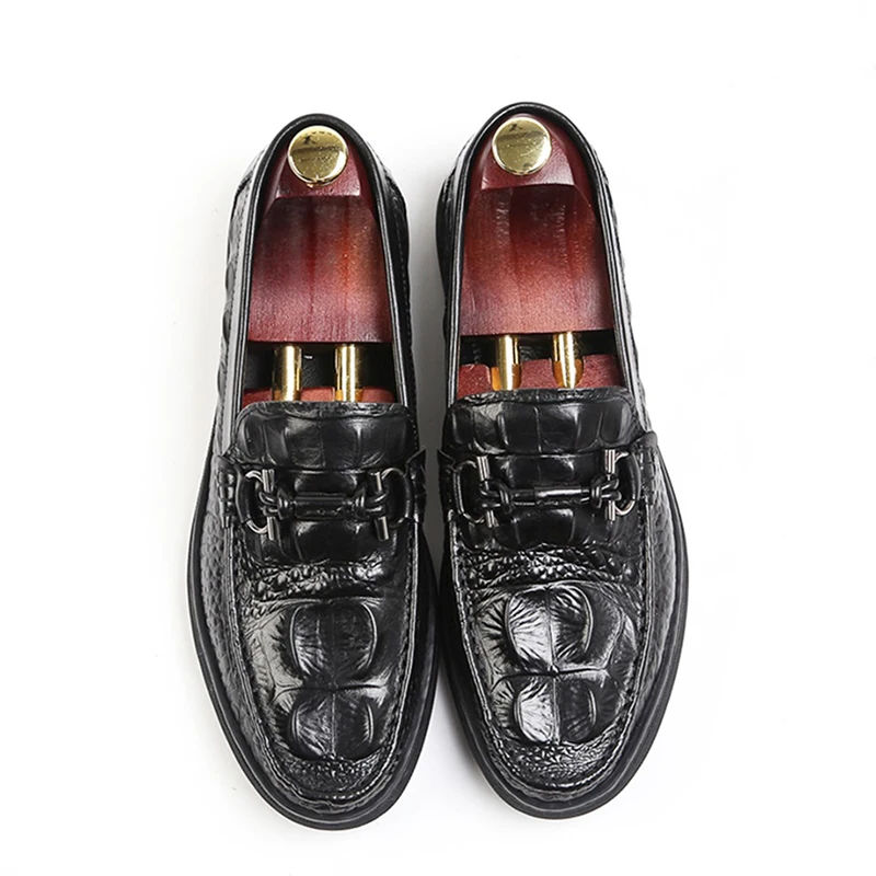 

Natural Leather Loafer Shoes Man Latest Crocodile Pattern Male Causal Lazy Shoes Slip-On Comfortable Men Flat Shoes
