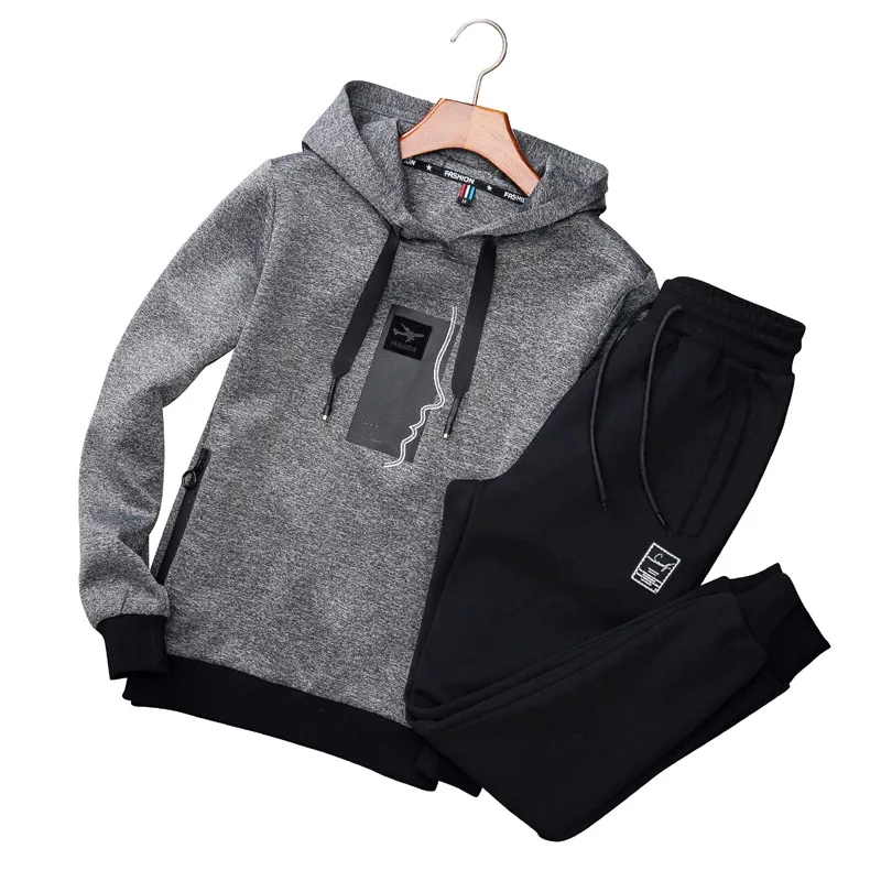 AmberHeard, мужской спортивный комплект, весна-осень, модные толстовки, толстовка+ штаны, спортивная одежда, комплект из 2 предметов, спортивный костюм для бега для мужчин - Цвет: Gray