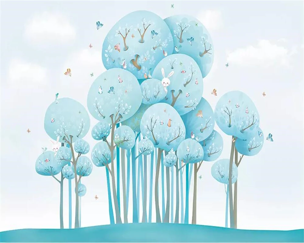 Beibehang пользовательские обои синий милый мультфильм лес Кролик Птица детская комната фон стены украшения росписи 3d обои