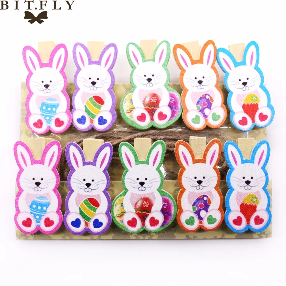 

10pcs/set Easter Decorations Wooden DIY Photo Clips Handmade Cartoon Bunny Rabbit Wood Photo Clip Birthday Easter Decor Suppli