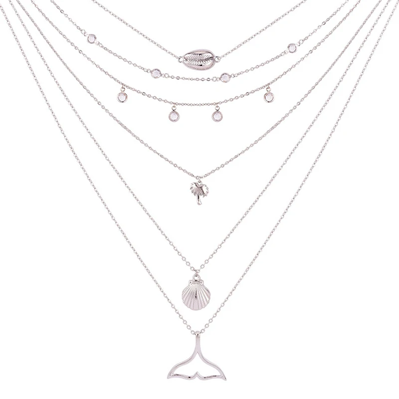 Богемное очарование ювелирные изделия рыбий хвост Морская раковина, кулон многослойное ожерелье элегантный подарок на день Святого Валентина подарить подруге - Окраска металла: Silver